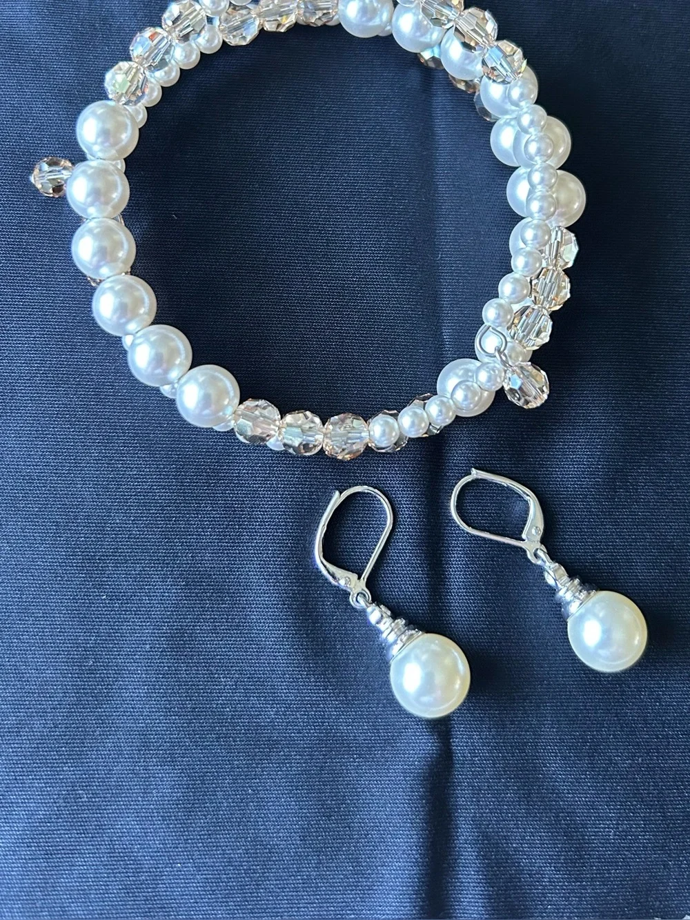 Multi-Strand Pearl and Crystal Coil Bracelet & Cream Pearl Earrings - Picture 2 of 3